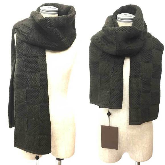 LOUIS VUITTON Louis Vuitton Damier Scarf Khaki 100% Wool Men's Women's aq9970... - Picture 2 of 3